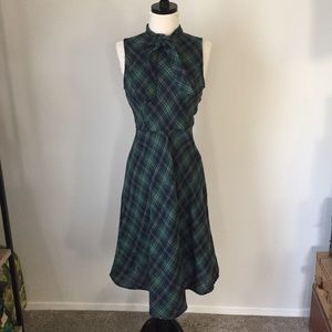 Retro Plaid Tie Neck Dress Shein M